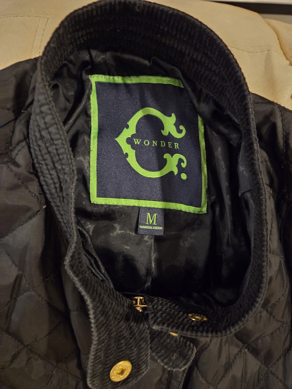 C. Wonder Black Quilted Bomber Jacket with Gold Hardware